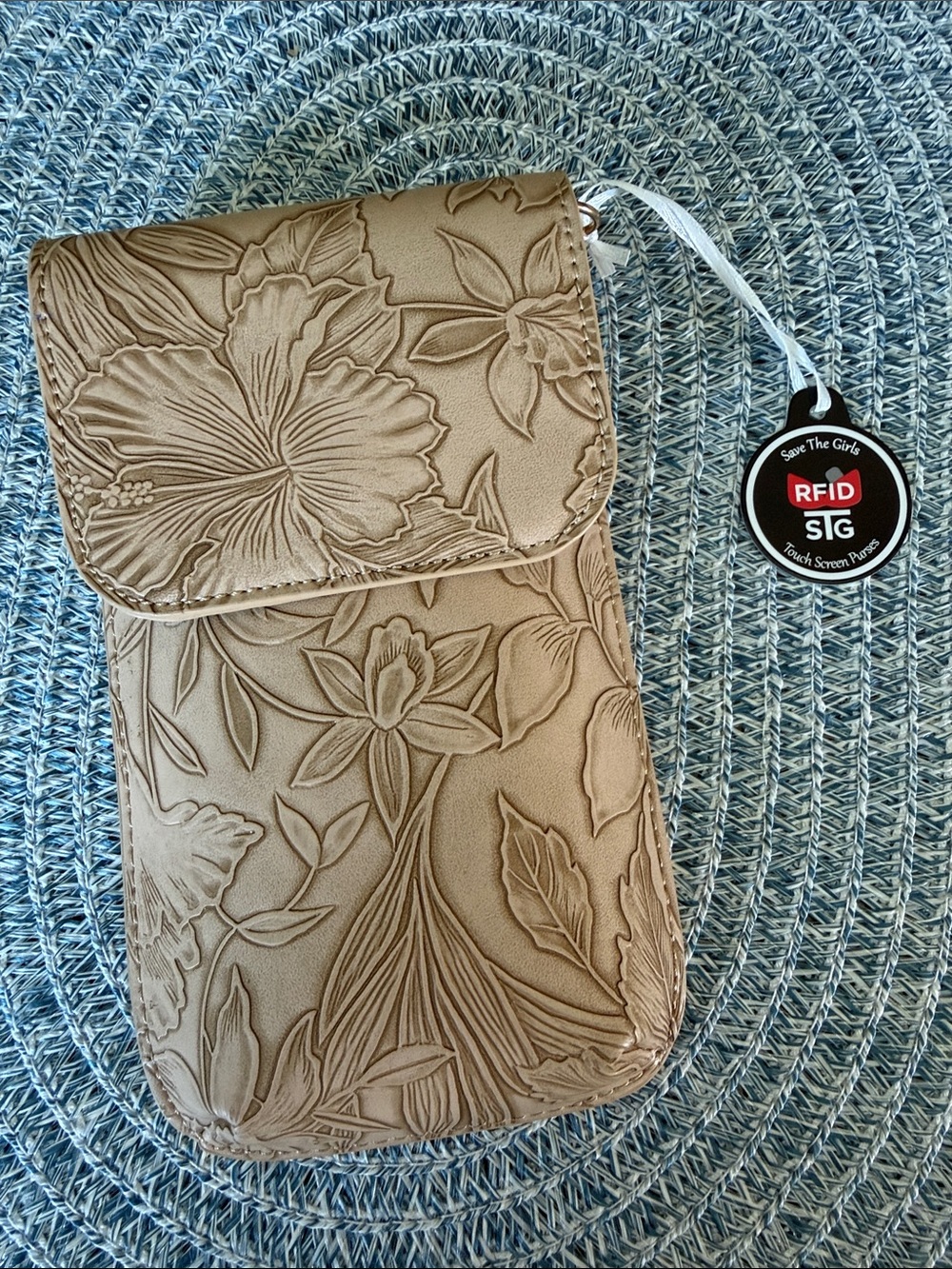 SIG Floral Embossed RFID Crossbody Phone Pouch - Taupe